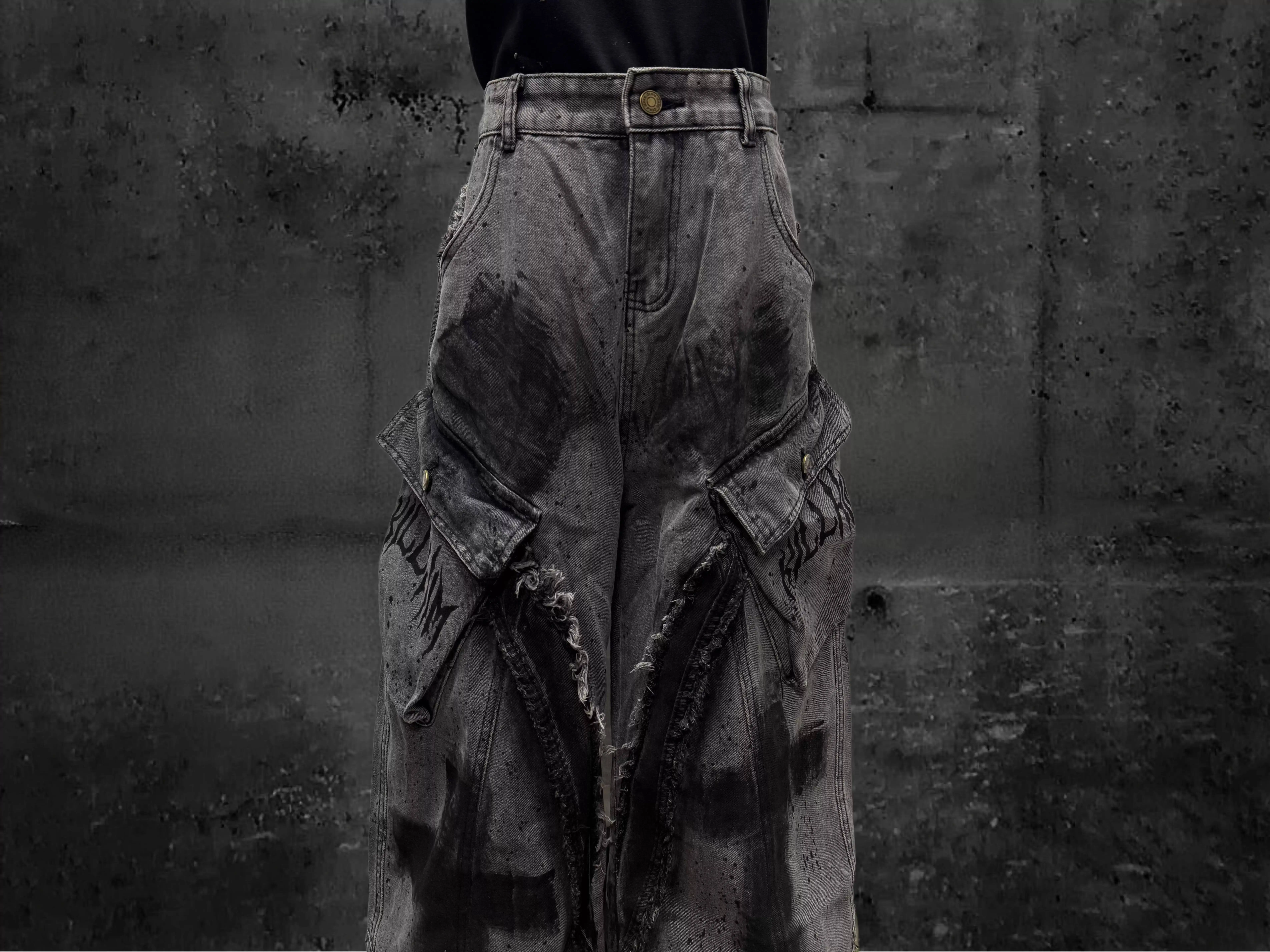 Unsiex Gothic Punk Jeans 2026 Distressed Splash Ink Jeans For Women Men Y2K Graffiti Wide Leg Pants Loose Fit Washed Denim
