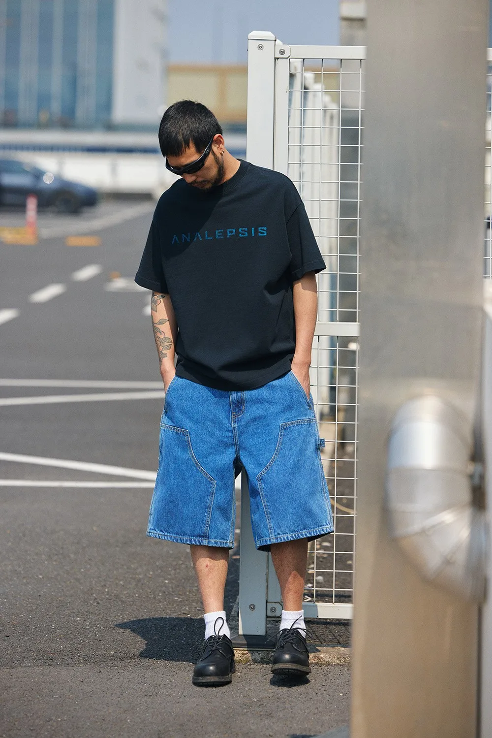 12oz Summer Japanese Workwear Style | 26SS B01 Washed Slub Cotton Cargo Six-Tenths Length Denim Shorts (Unisex) Jeans for Men