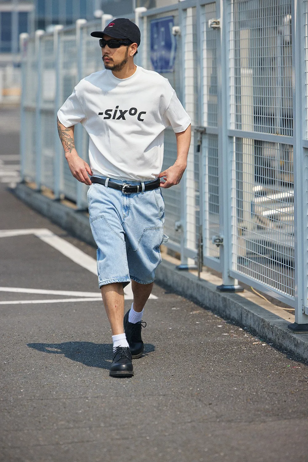 12oz Summer Japanese Workwear Style | 26SS B01 Washed Slub Cotton Cargo Six-Tenths Length Denim Shorts (Unisex) Jeans for Men