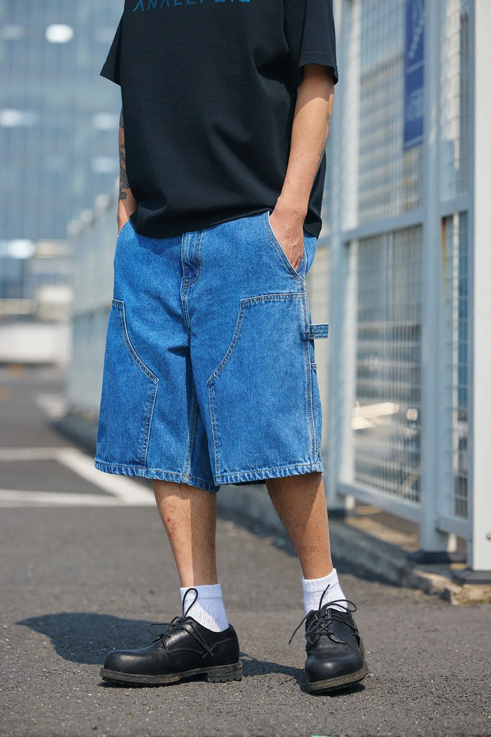 12oz Summer Japanese Workwear Style | 26SS B01 Washed Slub Cotton Cargo Six-Tenths Length Denim Shorts (Unisex) Jeans for Men