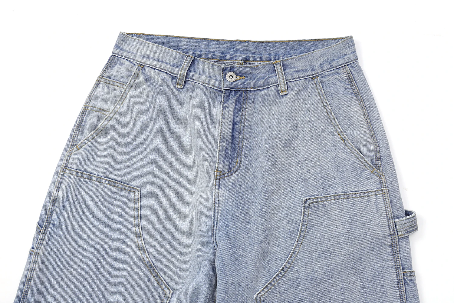 12oz Summer Japanese Workwear Style | 26SS B01 Washed Slub Cotton Cargo Six-Tenths Length Denim Shorts (Unisex) Jeans for Men