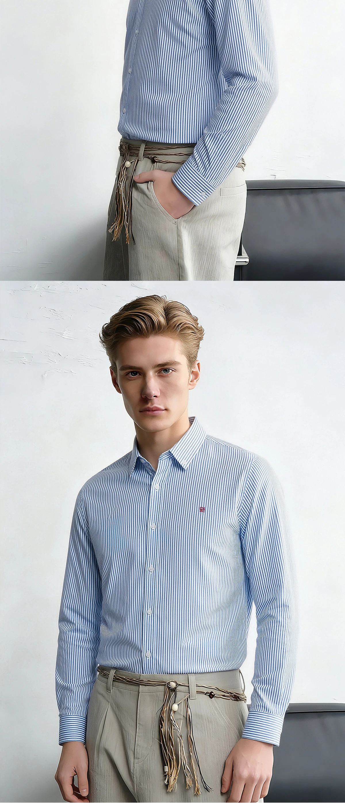 Men's Shirt Business Thin Stripe Design Classic Casual Men's Long Sleeved Blouses Elegant Commuting Single Breasted Men's Shirt