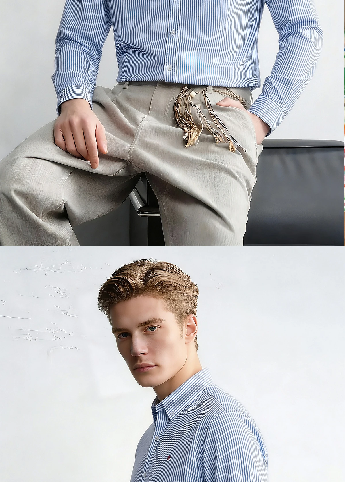Men's Shirt Business Thin Stripe Design Classic Casual Men's Long Sleeved Blouses Elegant Commuting Single Breasted Men's Shirt