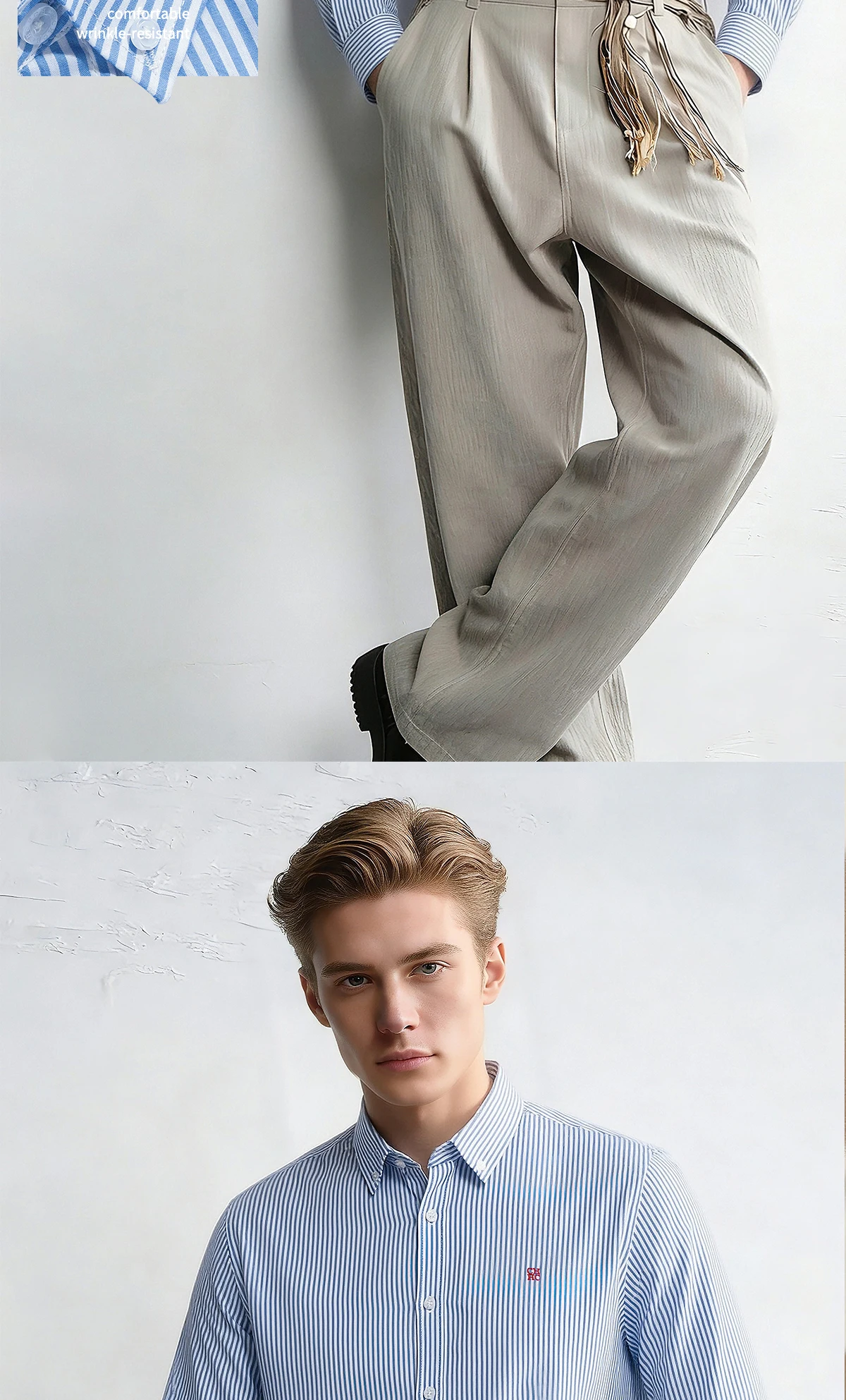 Men's Shirt Business Thin Stripe Design Classic Casual Men's Long Sleeved Blouses Elegant Commuting Single Breasted Men's Shirt