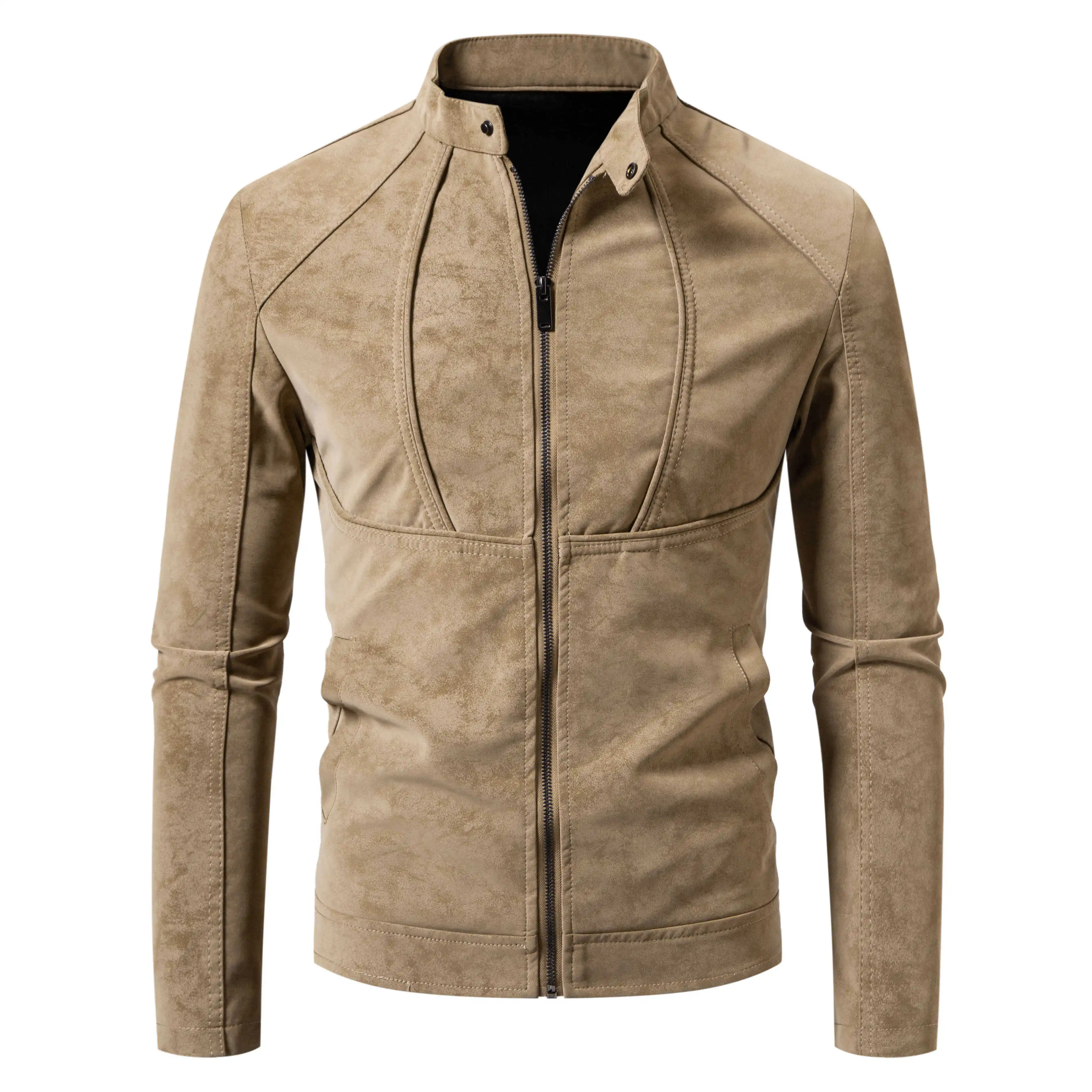 Men's Slim Fit Vintage Motorcycle Jacket Casual Long Sleeve Biker Coat Fitted Design for Fall Winter Plain Pattern