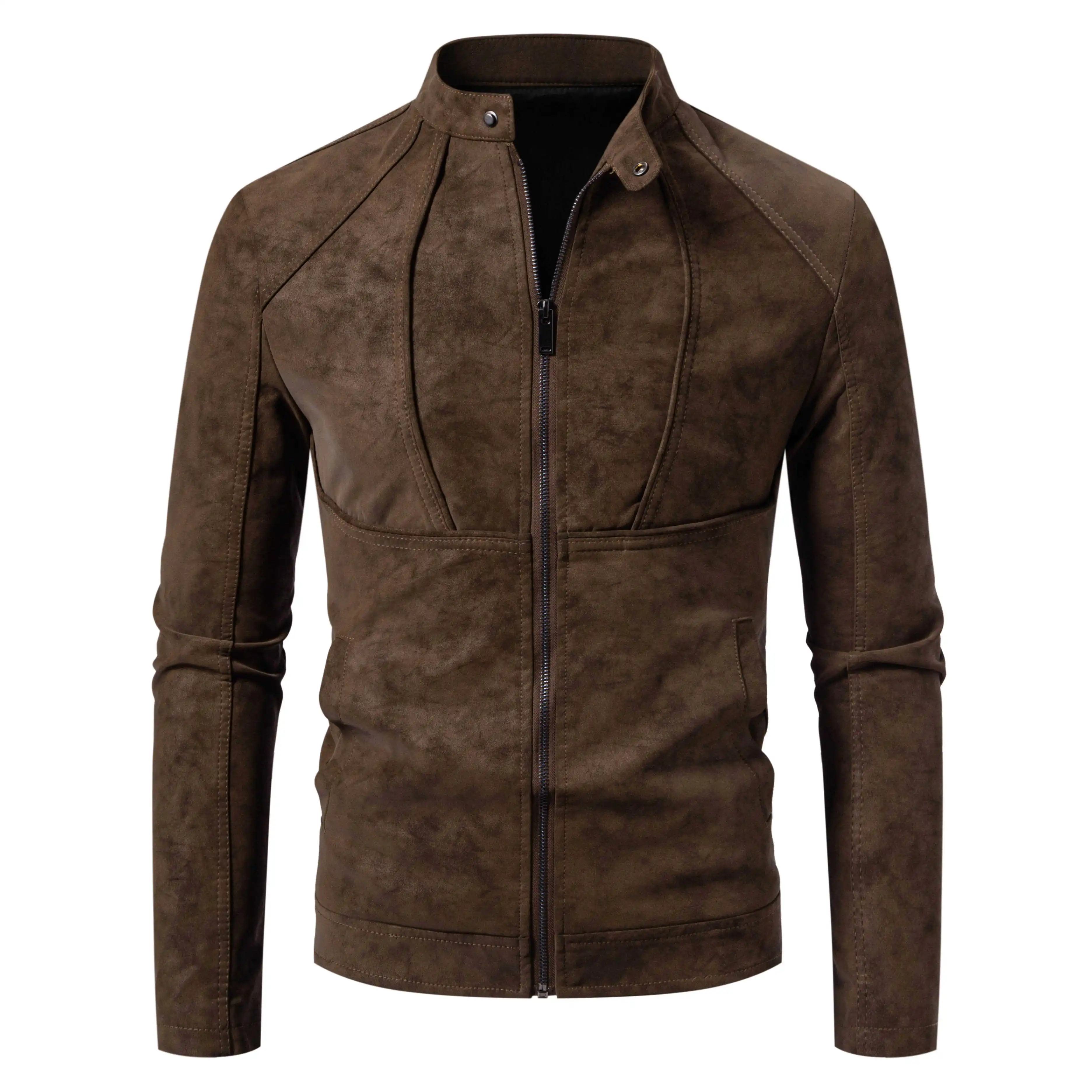 Men's Slim Fit Vintage Motorcycle Jacket Casual Long Sleeve Biker Coat Fitted Design for Fall Winter Plain Pattern