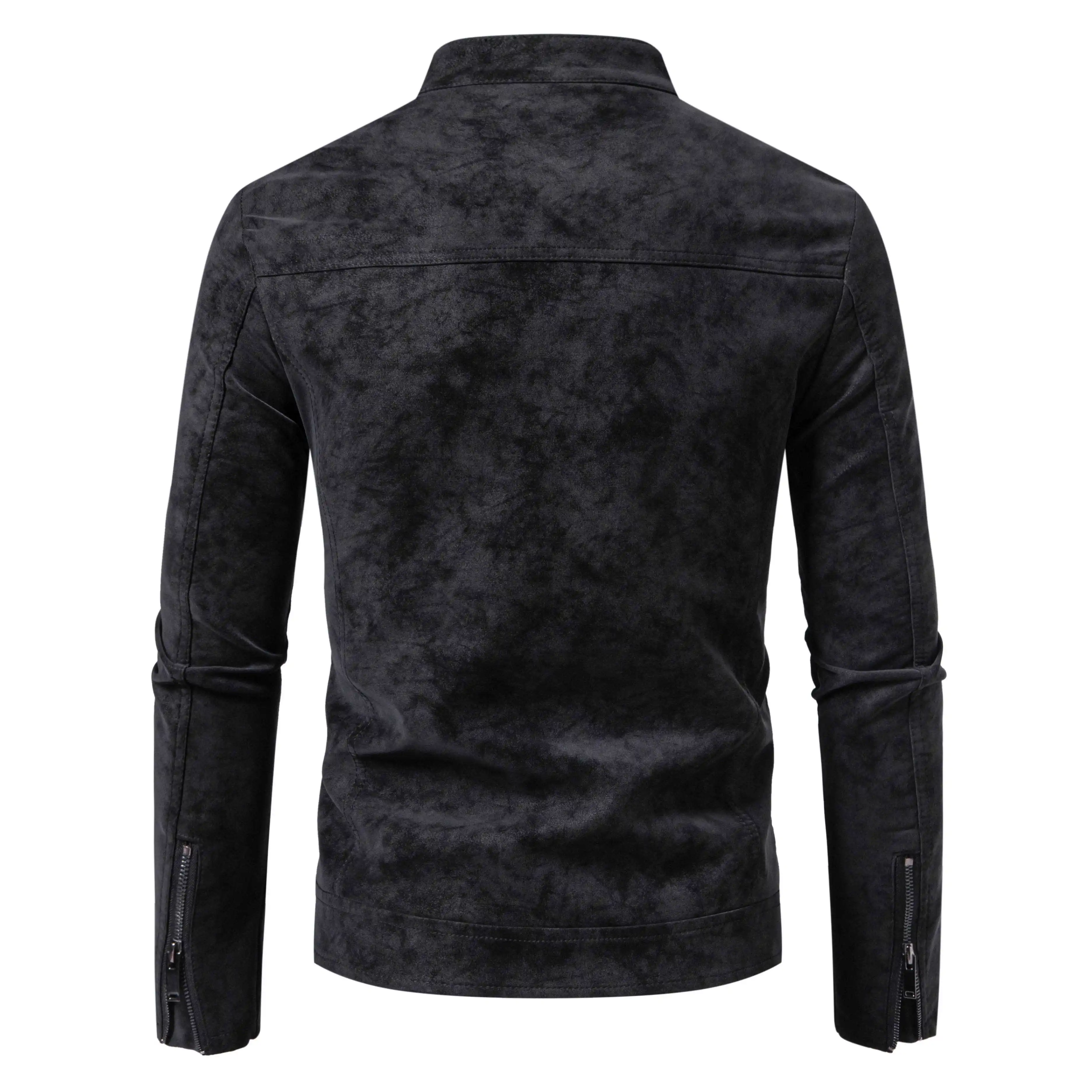 Men's Slim Fit Vintage Motorcycle Jacket Casual Long Sleeve Biker Coat Fitted Design for Fall Winter Plain Pattern