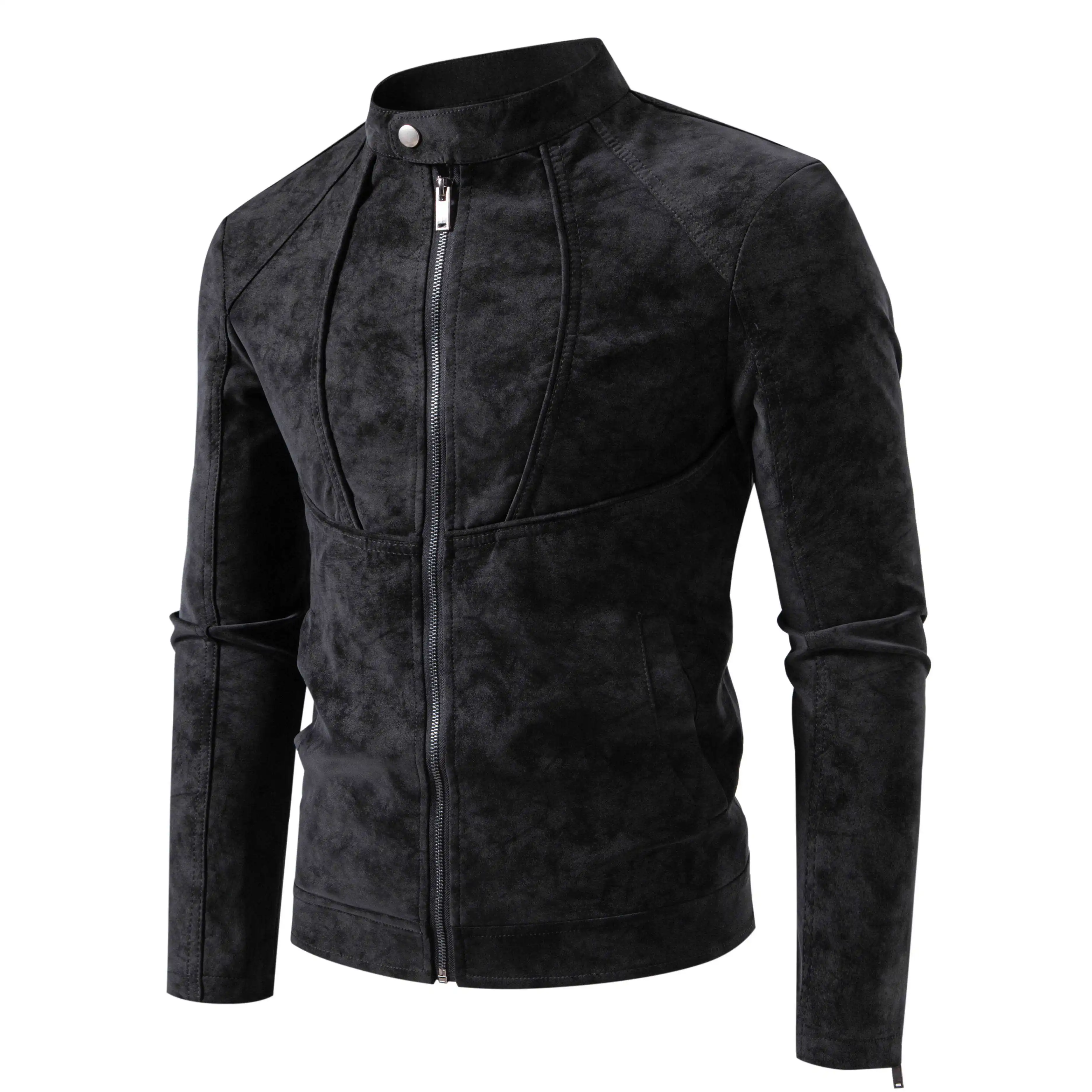 Men's Slim Fit Vintage Motorcycle Jacket Casual Long Sleeve Biker Coat Fitted Design for Fall Winter Plain Pattern