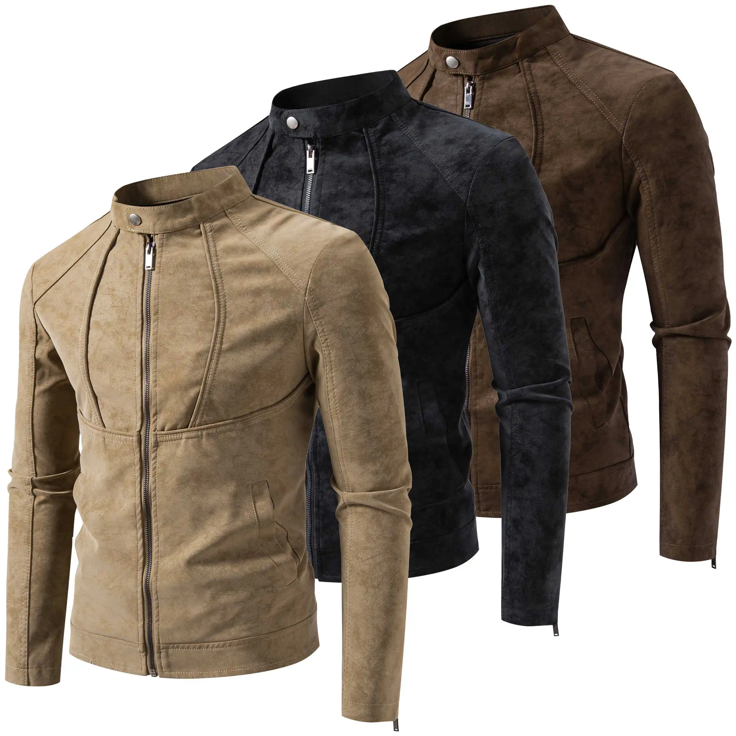 Men's Slim Fit Vintage Motorcycle Jacket Casual Long Sleeve Biker Coat Fitted Design for Fall Winter Plain Pattern