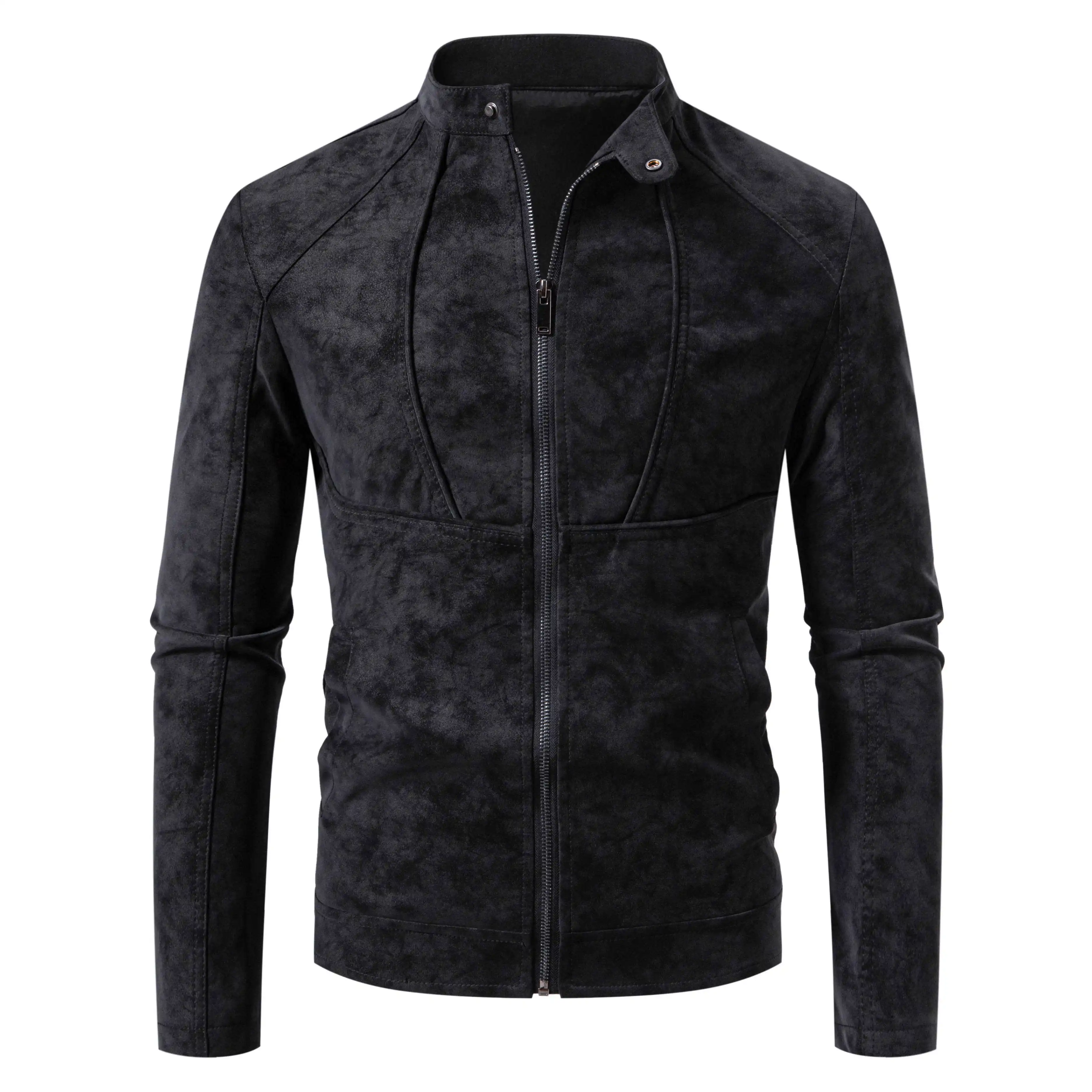Men's Slim Fit Vintage Motorcycle Jacket Casual Long Sleeve Biker Coat Fitted Design for Fall Winter Plain Pattern