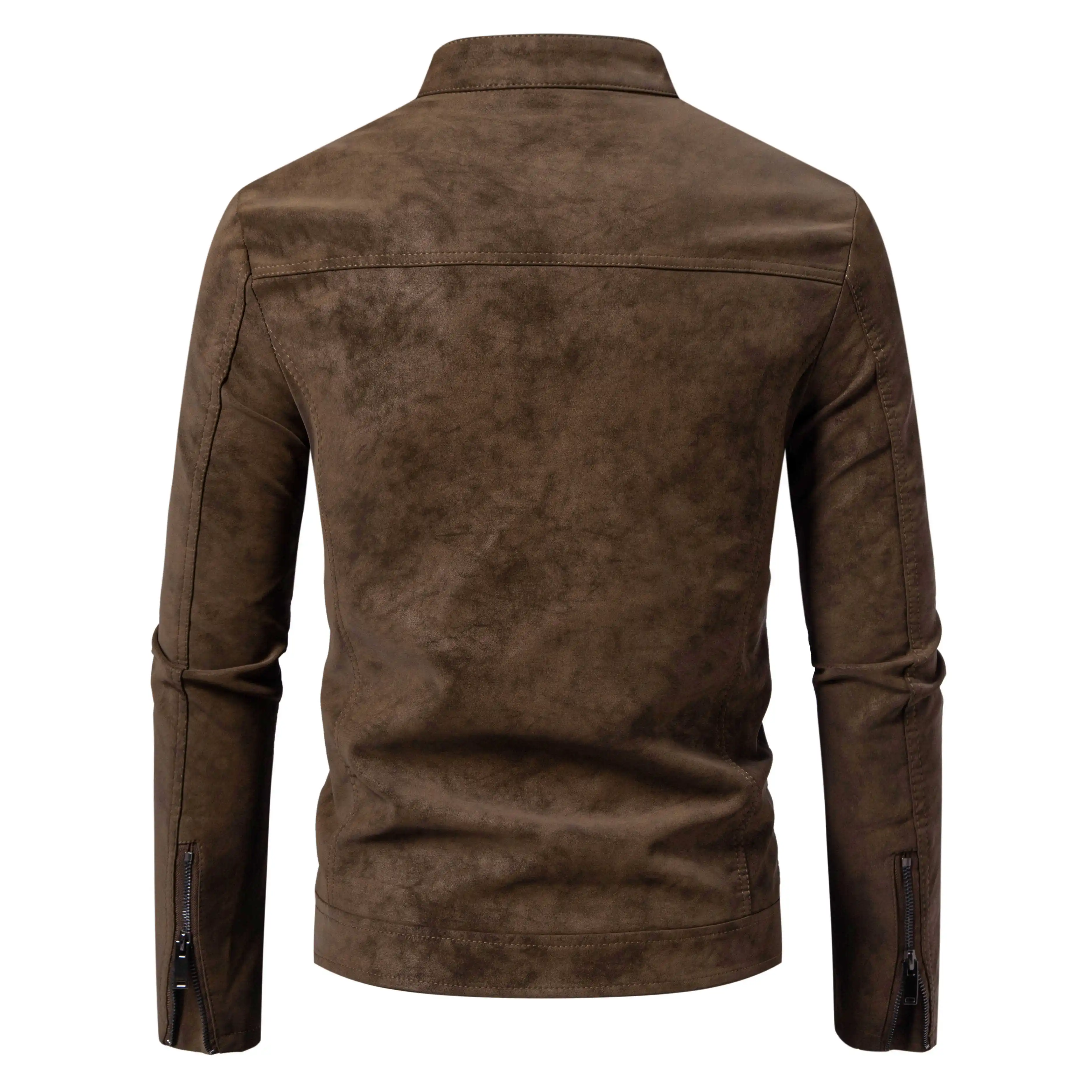 Men's Slim Fit Vintage Motorcycle Jacket Casual Long Sleeve Biker Coat Fitted Design for Fall Winter Plain Pattern