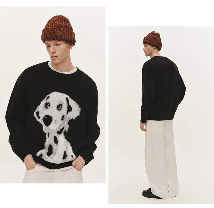 Semir Knitted Sweater Men Winter Faux Mink Fur Puppy Jacquard 2025 New Lazy American Retro Couple Outfit Men's Clothing