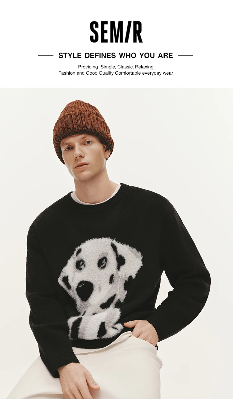 Semir Knitted Sweater Men Winter Faux Mink Fur Puppy Jacquard 2025 New Lazy American Retro Couple Outfit Men's Clothing