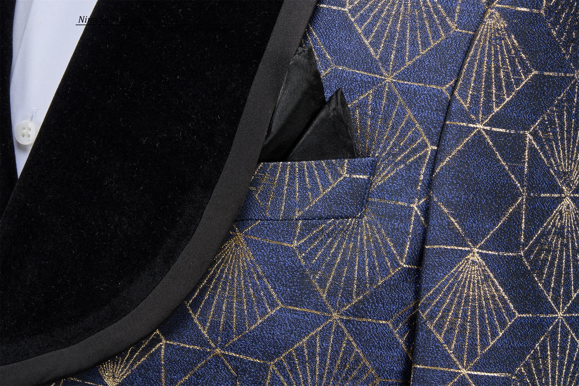 Gwenhwyfar High-end Woven Gold Jacquard Men Suit Navy Luxury Fashion Men's Suit 2-piece Formal Party Tuxedo for Man Shawl Lapel