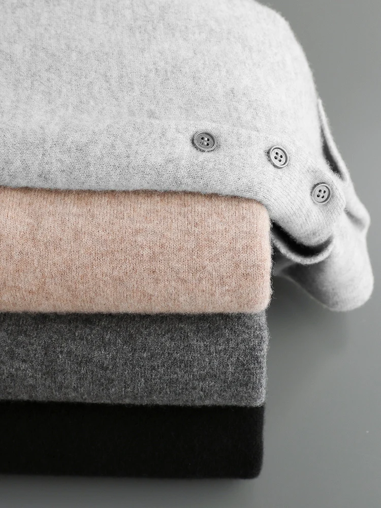 Luxury Men Cashmere Sweater 100% Merino Wool Buttoned Pullover Autumn Winter Knitwear Male Casual Warm Jumper Tops