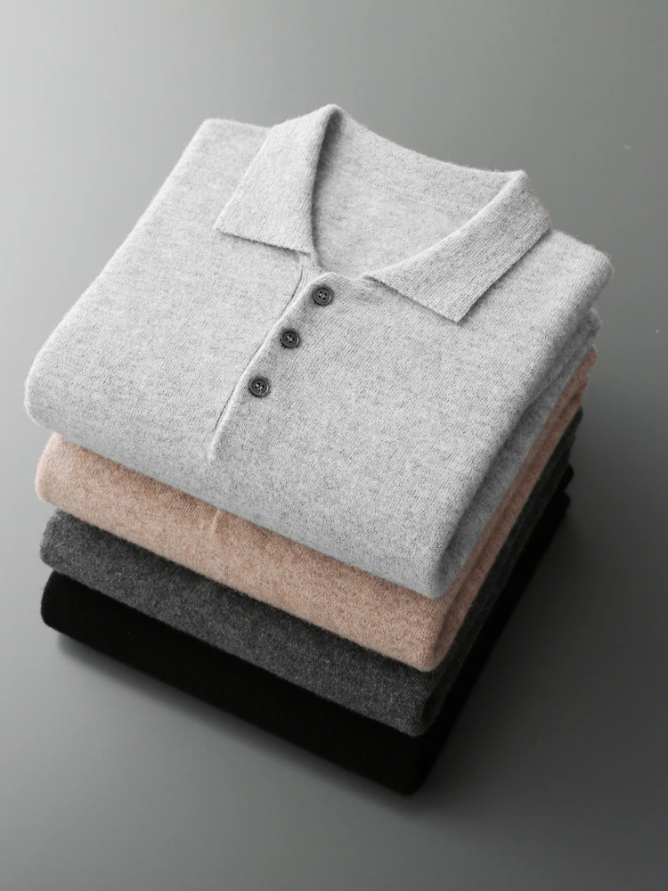 Luxury Men Cashmere Sweater 100% Merino Wool Buttoned Pullover Autumn Winter Knitwear Male Casual Warm Jumper Tops