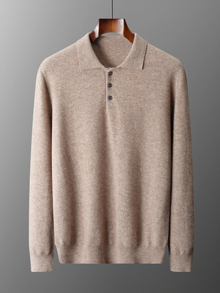 Luxury Men Cashmere Sweater 100% Merino Wool Buttoned Pullover Autumn Winter Knitwear Male Casual Warm Jumper Tops