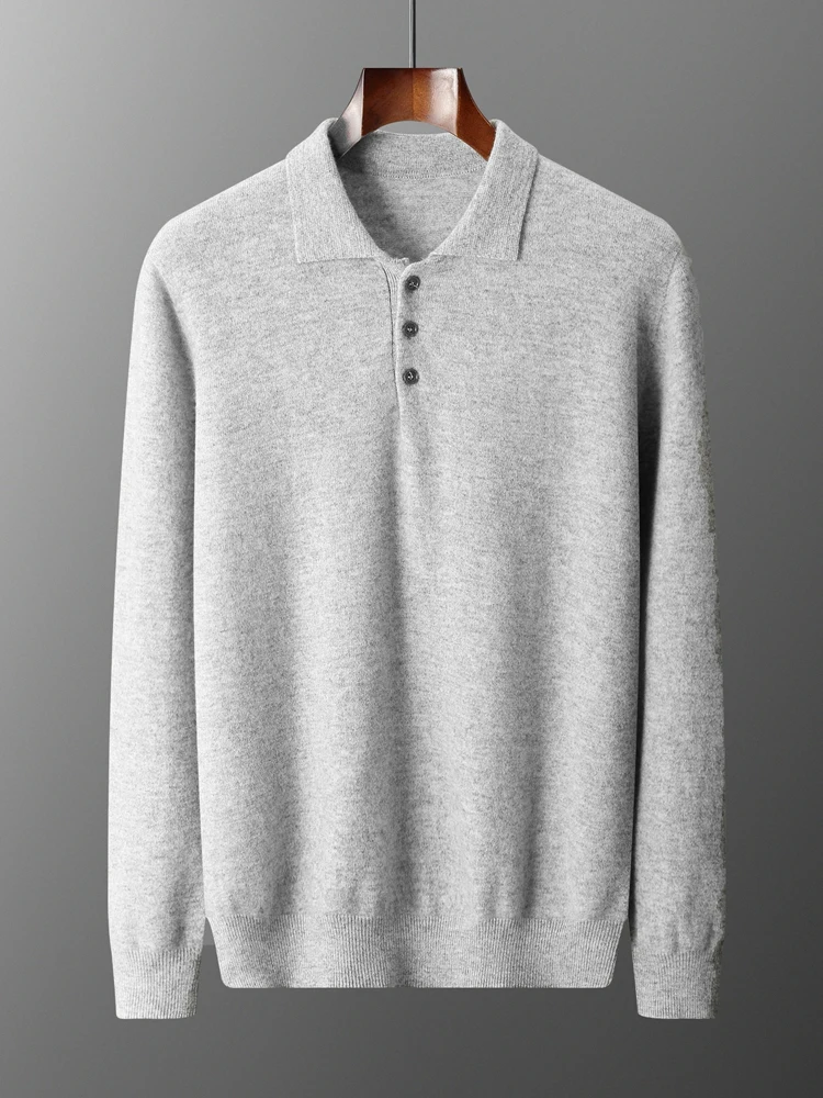 Luxury Men Cashmere Sweater 100% Merino Wool Buttoned Pullover Autumn Winter Knitwear Male Casual Warm Jumper Tops