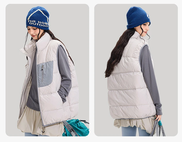 Winter Outdoor Down Vest Men Women Stand Collar Warm Sleeveless Duck Down Jacket Cargo Vest Unisex Waistcoat