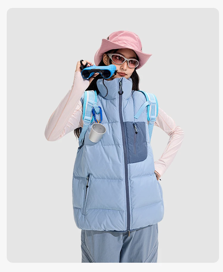 Winter Outdoor Down Vest Men Women Stand Collar Warm Sleeveless Duck Down Jacket Cargo Vest Unisex Waistcoat