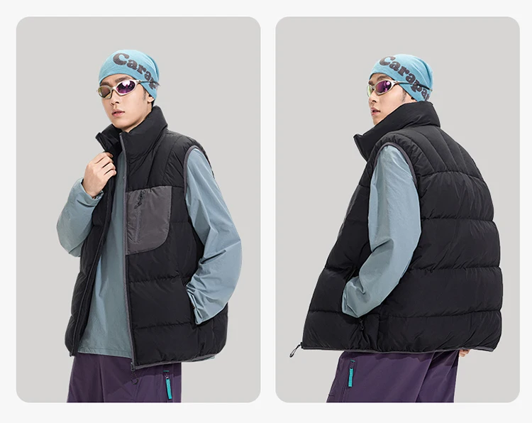 Winter Outdoor Down Vest Men Women Stand Collar Warm Sleeveless Duck Down Jacket Cargo Vest Unisex Waistcoat