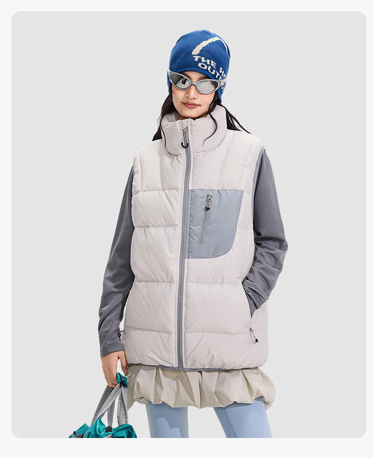 Winter Outdoor Down Vest Men Women Stand Collar Warm Sleeveless Duck Down Jacket Cargo Vest Unisex Waistcoat