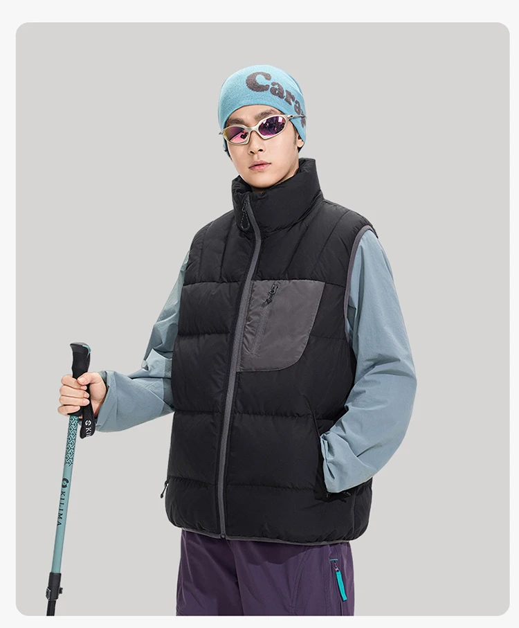 Winter Outdoor Down Vest Men Women Stand Collar Warm Sleeveless Duck Down Jacket Cargo Vest Unisex Waistcoat