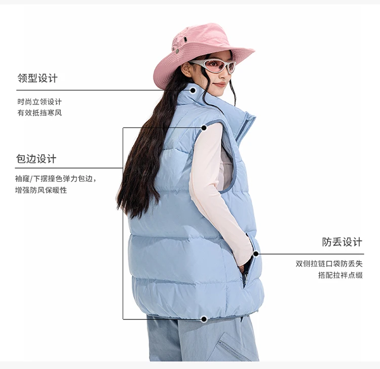 Winter Outdoor Down Vest Men Women Stand Collar Warm Sleeveless Duck Down Jacket Cargo Vest Unisex Waistcoat