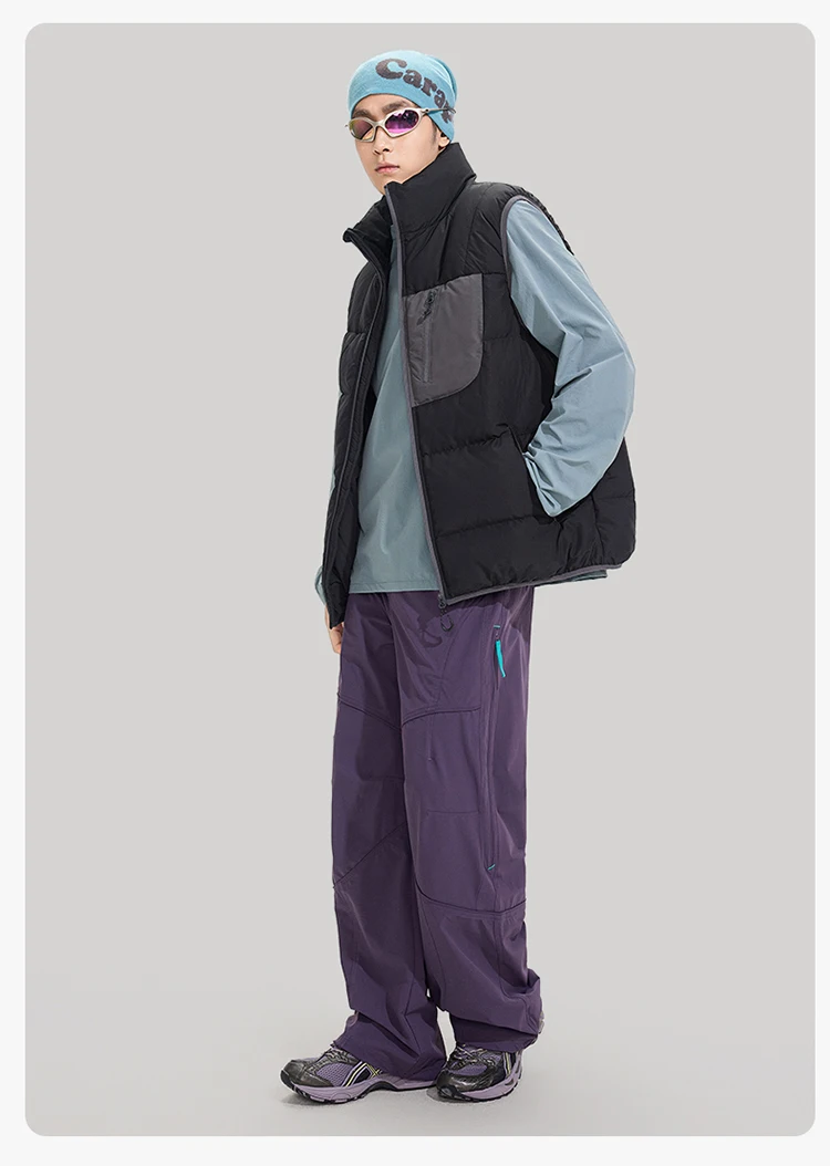 Winter Outdoor Down Vest Men Women Stand Collar Warm Sleeveless Duck Down Jacket Cargo Vest Unisex Waistcoat