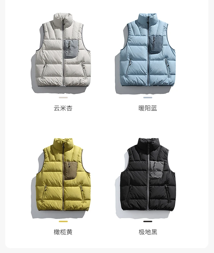 Winter Outdoor Down Vest Men Women Stand Collar Warm Sleeveless Duck Down Jacket Cargo Vest Unisex Waistcoat