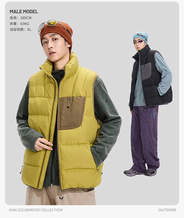 Winter Outdoor Down Vest Men Women Stand Collar Warm Sleeveless Duck Down Jacket Cargo Vest Unisex Waistcoat