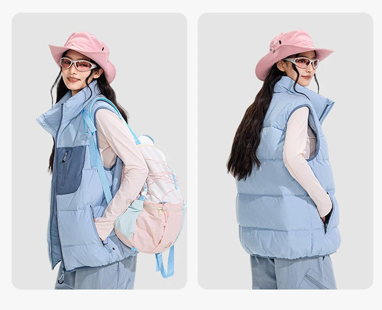 Winter Outdoor Down Vest Men Women Stand Collar Warm Sleeveless Duck Down Jacket Cargo Vest Unisex Waistcoat