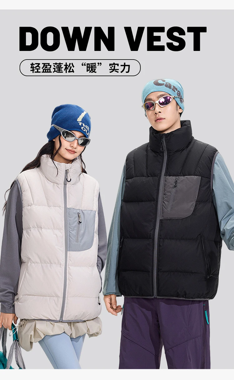 Winter Outdoor Down Vest Men Women Stand Collar Warm Sleeveless Duck Down Jacket Cargo Vest Unisex Waistcoat