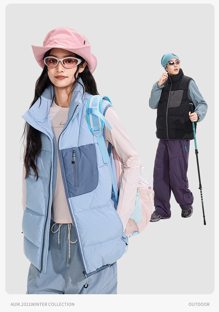 Winter Outdoor Down Vest Men Women Stand Collar Warm Sleeveless Duck Down Jacket Cargo Vest Unisex Waistcoat