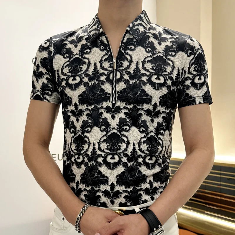 Brand Retro Jacquard Polo Shirt for Men Short Sleeve Half Zip Lapel Collar T-shirt Summer Casual Business Social POLO Shirts