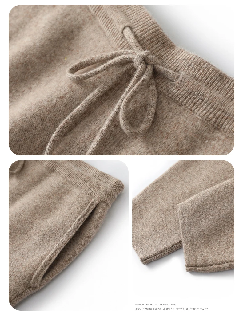 Autumn Winter Thick Men's High Waist Small Foot Pants 100% Merino Wool Knitted Pants Casual Fashion Solid Color Warm Pants
