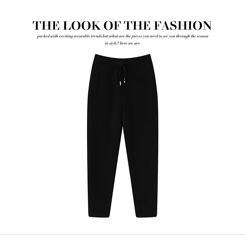 Autumn Winter Thick Men's High Waist Small Foot Pants 100% Merino Wool Knitted Pants Casual Fashion Solid Color Warm Pants