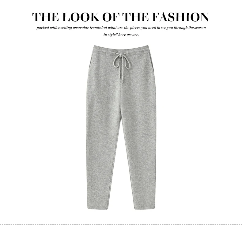Autumn Winter Thick Men's High Waist Small Foot Pants 100% Merino Wool Knitted Pants Casual Fashion Solid Color Warm Pants