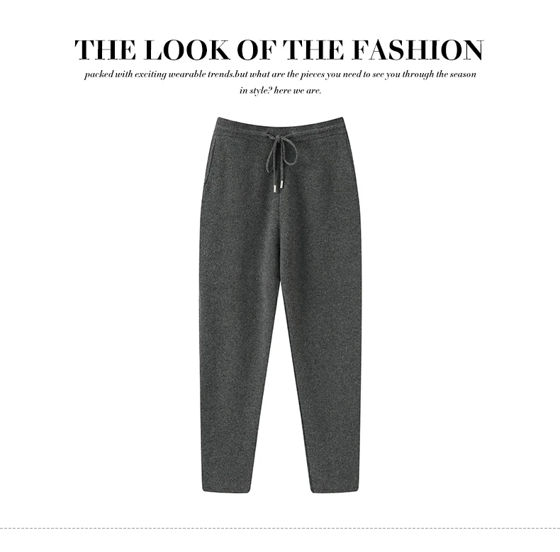 Autumn Winter Thick Men's High Waist Small Foot Pants 100% Merino Wool Knitted Pants Casual Fashion Solid Color Warm Pants