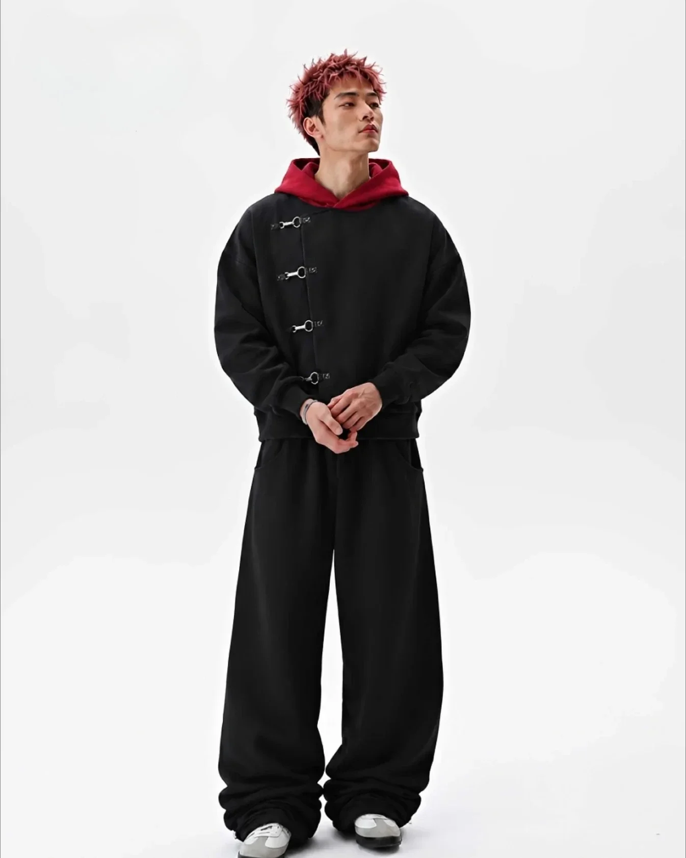 2026 Red Itadori Hoodie Oversized Black Red Spliced Metal Button Casual Sweatshirt Trendy and Simple Men Women Streetwear Jacket