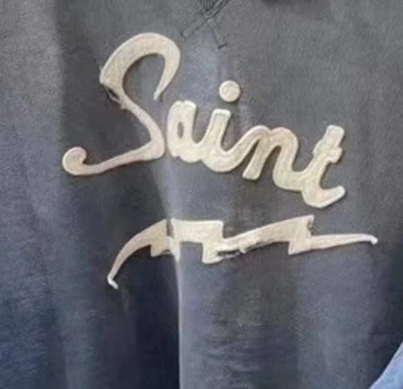 25SS SAINT Hoodies High Street Lightning Embroidered Logo Casual Wash Do Old Round-neck Sweatshirt for Men Women