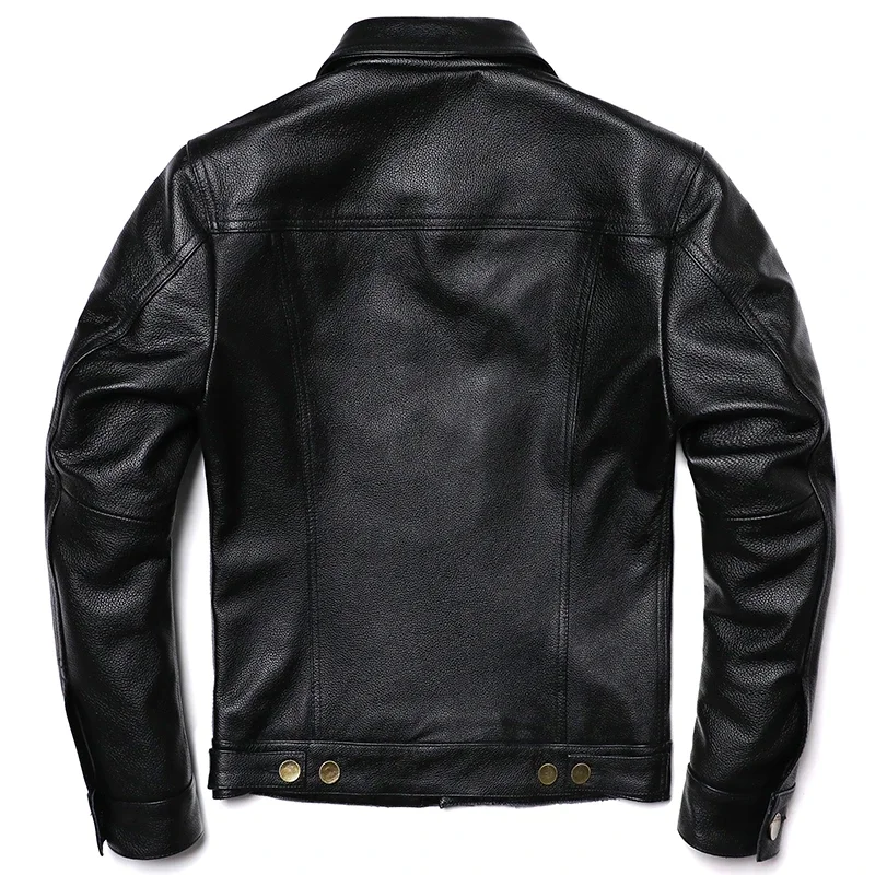 2025 New Cowboy Genuine Leather Jacket Men's Natural Cowhide Slim Short Coat Casual Style Single Breasted Fashion Clothes