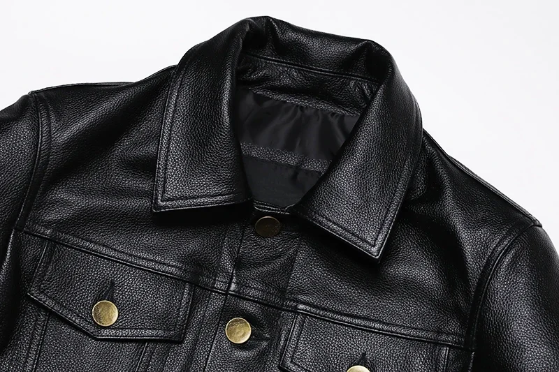 2025 New Cowboy Genuine Leather Jacket Men's Natural Cowhide Slim Short Coat Casual Style Single Breasted Fashion Clothes