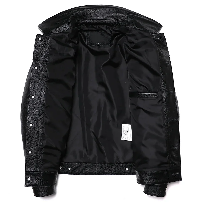 2025 New Cowboy Genuine Leather Jacket Men's Natural Cowhide Slim Short Coat Casual Style Single Breasted Fashion Clothes