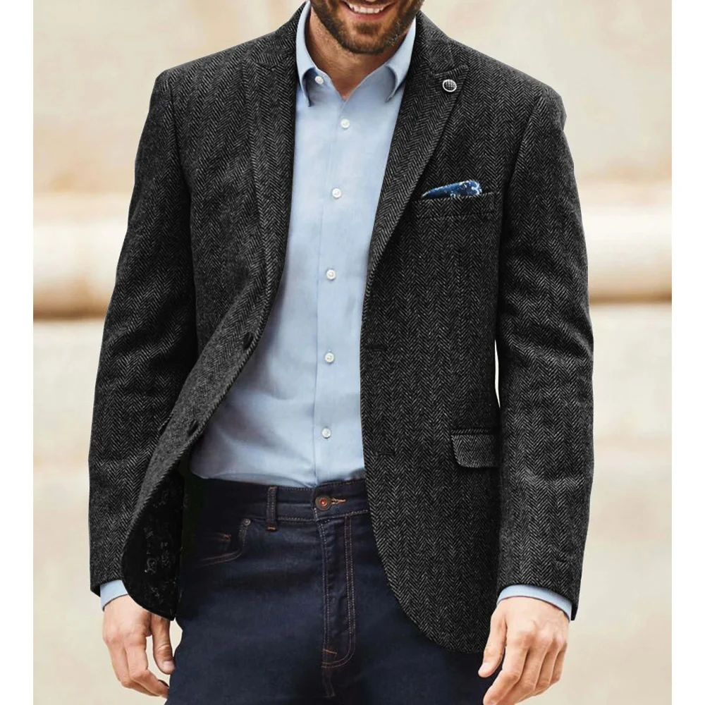 Men's Herringbone Suit Jacket Single Breasted Simple Casual Fashion Slim Fit Comfortable Elegant Blazer Business OfficeOuterwear