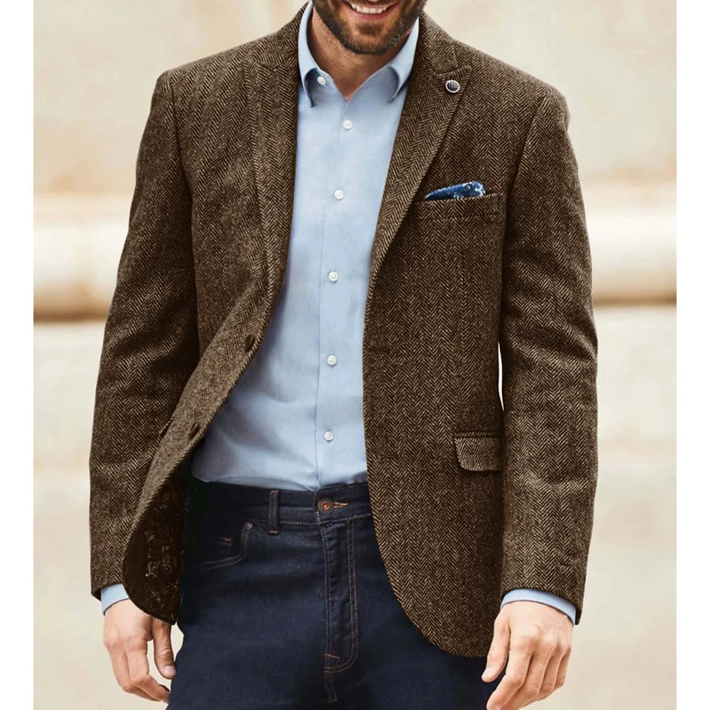 Men's Herringbone Suit Jacket Single Breasted Simple Casual Fashion Slim Fit Comfortable Elegant Blazer Business OfficeOuterwear