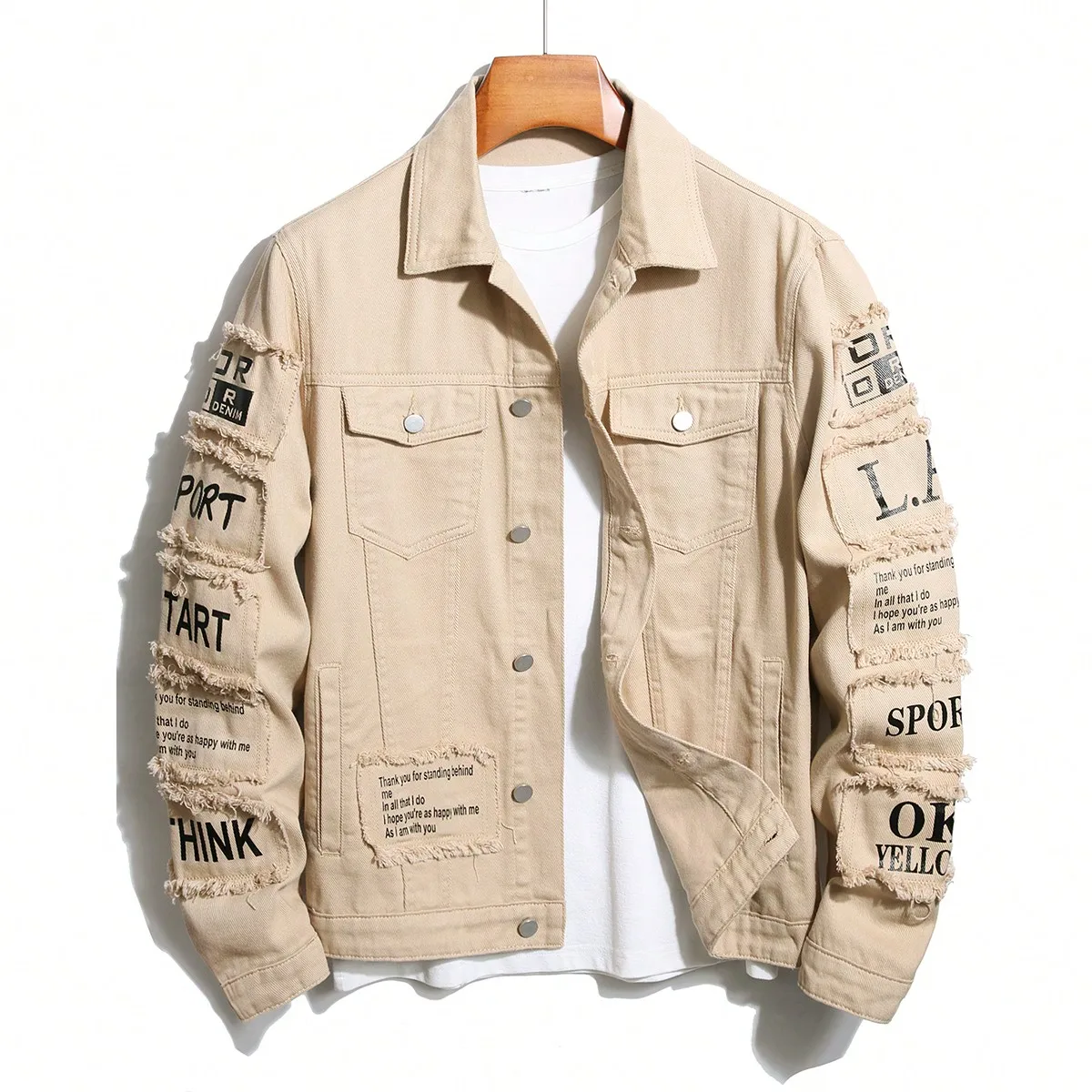 Men's y2k Denim Jacket Jeans Clothing Patches Windbreaker Cotton Stretchy Trucker Jacket for Men Cowboy Letter Designer Fashion