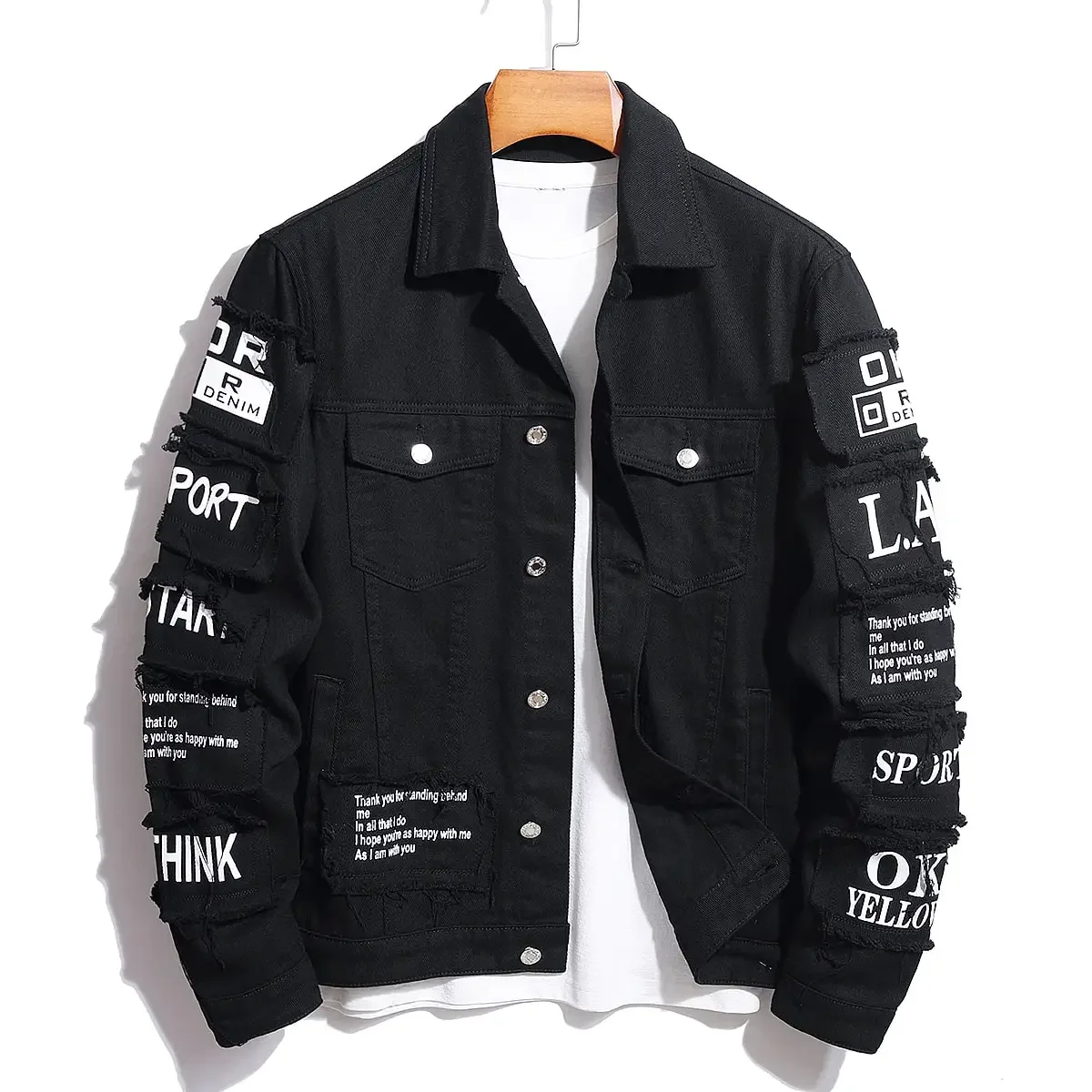 Men's y2k Denim Jacket Jeans Clothing Patches Windbreaker Cotton Stretchy Trucker Jacket for Men Cowboy Letter Designer Fashion