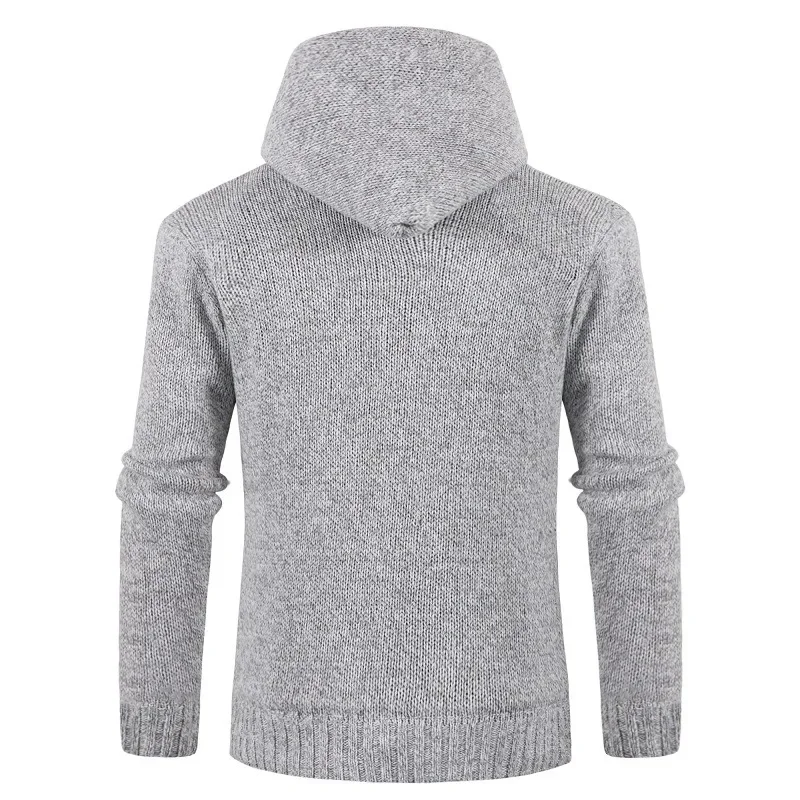 Pop New European And American Style Men's Fleece-lined Hooded Cardigan With Slim Fit And Long Sleeves Knitted Sweater For Winter