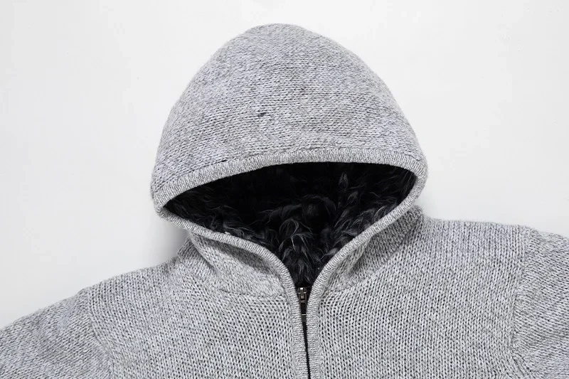 Pop New European And American Style Men's Fleece-lined Hooded Cardigan With Slim Fit And Long Sleeves Knitted Sweater For Winter